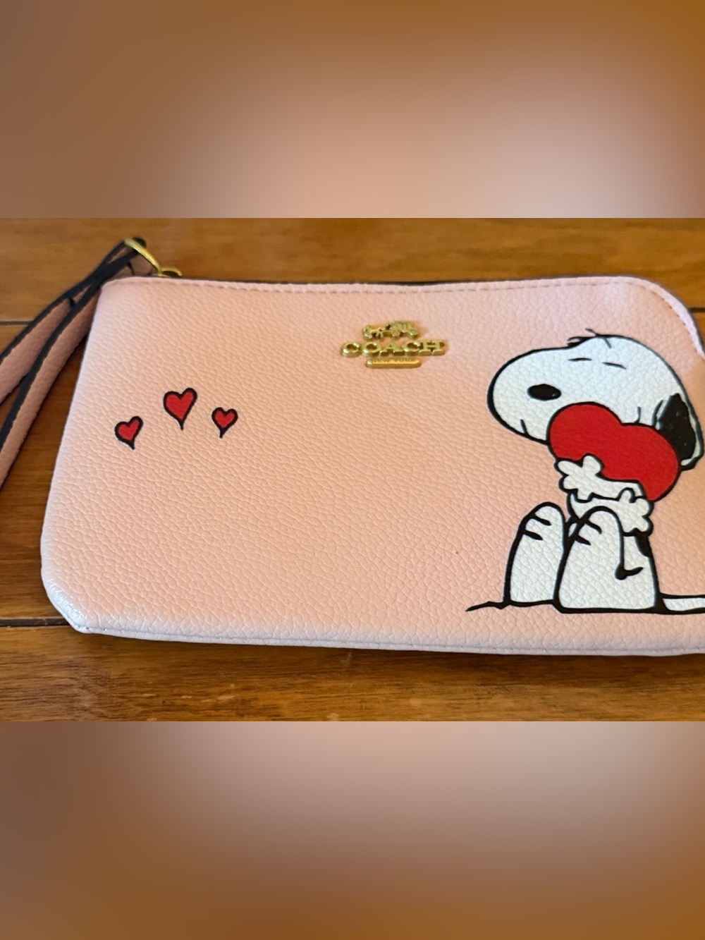 Coach Pink Leather Wristlet with Heart Detail